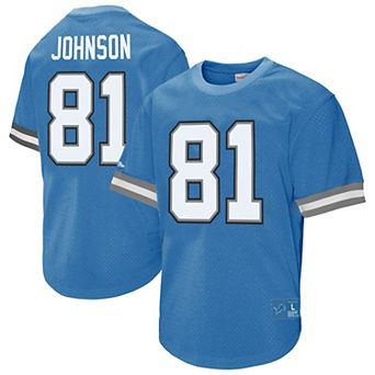 Men's Mitchell & Ness Calvin Johnson Blue Detroit Lions Retired Player Name & Number Mesh Top