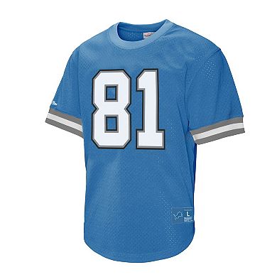 Men's Mitchell & Ness Calvin Johnson Blue Detroit Lions Retired Player Name & Number Mesh Top