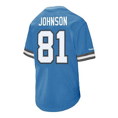 Men's Mitchell & Ness Calvin Johnson Blue Detroit Lions Retired Player Name & Number Mesh Top