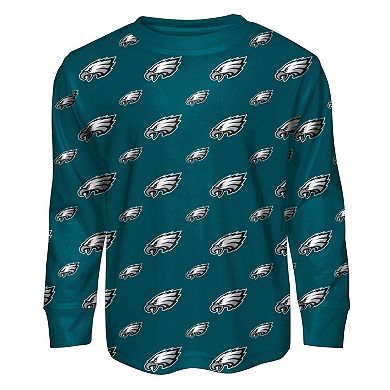 Toddler Outerstuff Green Philadelphia Eagles All-Over-Print Long Sleeve T-Shirt and Pants Sleep Set