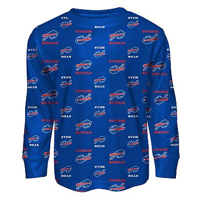 Toddler Outerstuff Royal Buffalo Bills All-Over-Print Long Sleeve T-Shirt and Pants Sleep Set