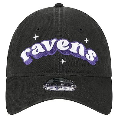 Girls Youth New Era Black Baltimore Ravens Cheer 9TWENTY Adjustable Hat