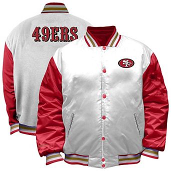 Women's Mitchell & Ness White San Francisco 49ers Plus Size Full-Snap Satin Jacket