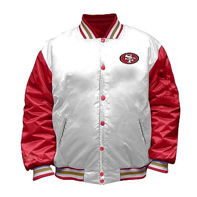 Women's Mitchell & Ness White San Francisco 49ers Plus Size Full-Snap Satin Jacket
