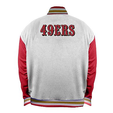 Women's Mitchell & Ness White San Francisco 49ers Plus Size Full-Snap Satin Jacket