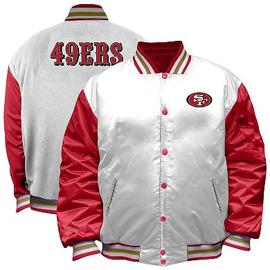 Women's Mitchell & Ness White San Francisco 49ers Plus Size Full-Snap Satin Jacket