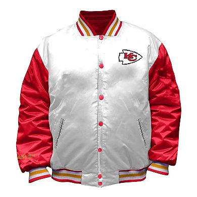 Women's Mitchell & Ness White Kansas City Chiefs Plus Size Full-Snap Satin Jacket