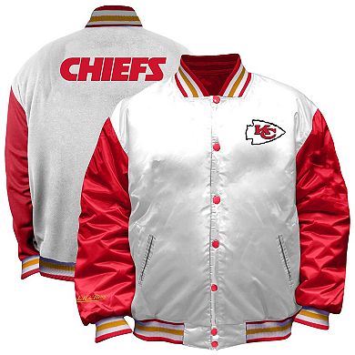 Women's Mitchell & Ness White Kansas City Chiefs Plus Size Full-Snap Satin Jacket