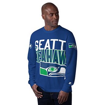 Men's Starter Navy Seattle Seahawks Extreme Clutch Hit Vintage Logo Long Sleeve T-Shirt