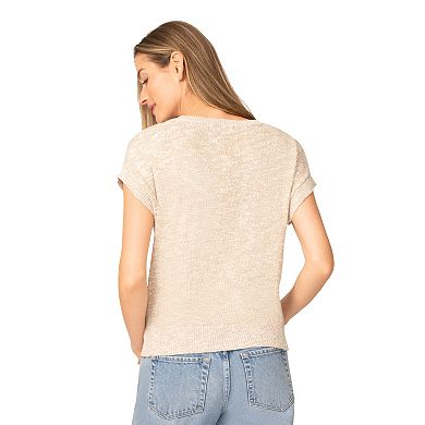 Women's Grey & Gray Short Sleeve Dolman Marled Knit Top