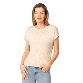 Women's Grey & Gray Short Sleeve Dolman Marled Knit Top