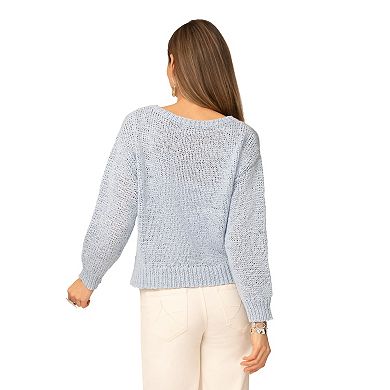 Women's Grey & Gray Long Sleeve Boatneck Sweater