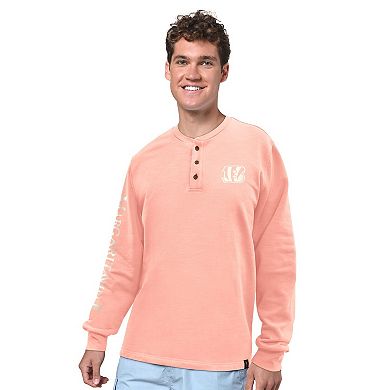 Men's Margaritaville Coral Cincinnati Bengals Five O'Clock Henley Long Sleeve T-Shirt
