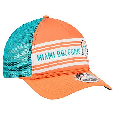 Men's New Era Orange Miami Dolphins Linear A-Frame 9FORTY Adjustable Hat