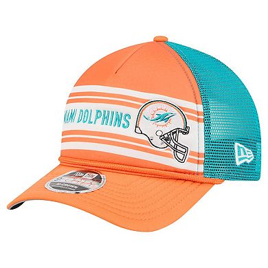 Men's New Era Orange Miami Dolphins Linear A-Frame 9FORTY Adjustable Hat