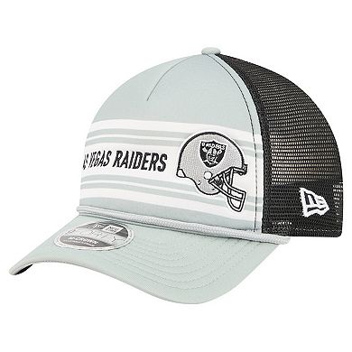Men's New Era Silver Las Vegas Raiders Linear A-Frame 9FORTY Adjustable Hat