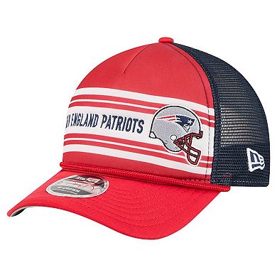 Men's New Era Red New England Patriots Linear A-Frame 9FORTY Adjustable Hat