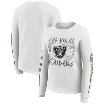 Women's WEAR by Erin Andrews White Las Vegas Raiders Graphic Waffle Long-Sleeve T-Shirt