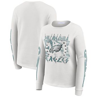 Women's WEAR by Erin Andrews White Philadelphia Eagles Graphic Waffle Long-Sleeve T-Shirt