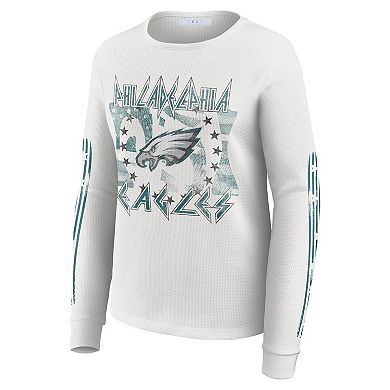 Women's WEAR by Erin Andrews White Philadelphia Eagles Graphic Waffle Long-Sleeve T-Shirt