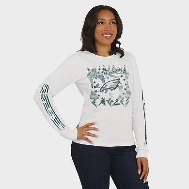 Women's WEAR by Erin Andrews White Philadelphia Eagles Graphic Waffle Long-Sleeve T-Shirt