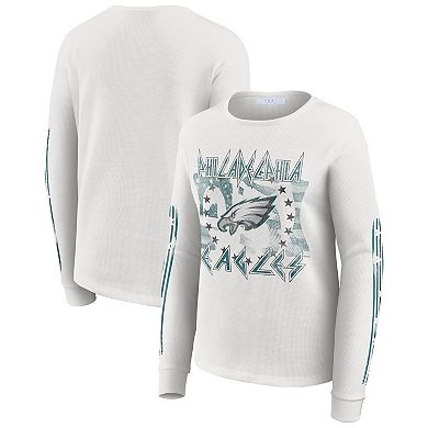 Women's WEAR by Erin Andrews White Philadelphia Eagles Graphic Waffle Long-Sleeve T-Shirt