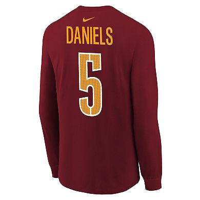 Youth Nike Jayden Daniels Burgundy Washington Commanders Player Name & Number Long Sleeve T-Shirt