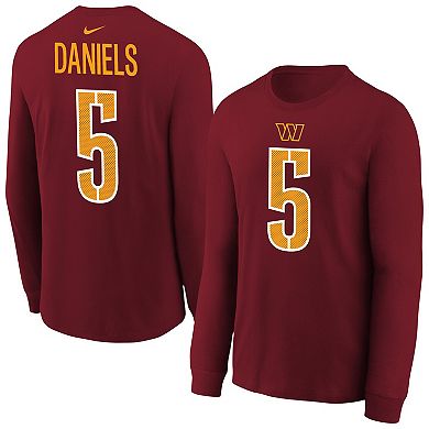 Youth Nike Jayden Daniels Burgundy Washington Commanders Player Name & Number Long Sleeve T-Shirt