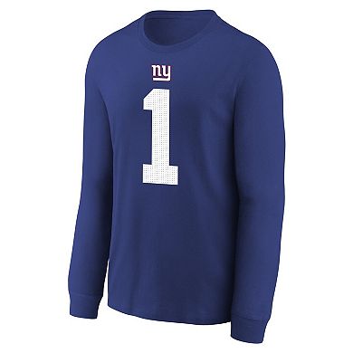 Youth Nike Malik Nabers Royal New York Giants Player Name & Number Long Sleeve T-Shirt