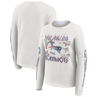 Women's WEAR by Erin Andrews White New England Patriots Graphic Waffle Long-Sleeve T-Shirt