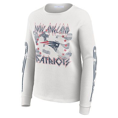 Women's WEAR by Erin Andrews White New England Patriots Graphic Waffle Long-Sleeve T-Shirt