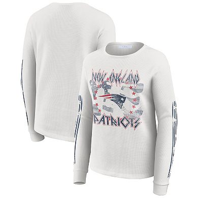 Women's WEAR by Erin Andrews White New England Patriots Graphic Waffle Long-Sleeve T-Shirt