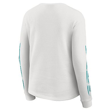 Women's WEAR by Erin Andrews White Miami Dolphins Graphic Waffle Long-Sleeve T-Shirt