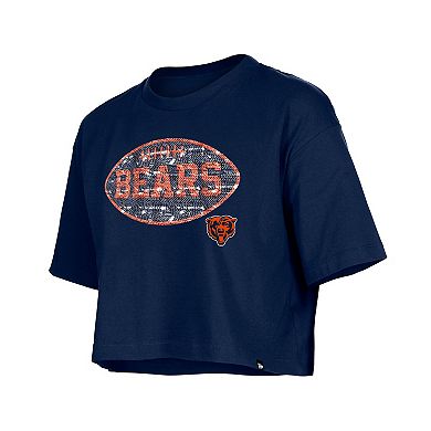Girl's New Era Navy Chicago Bears Flip Sequin Boxy T-Shirt