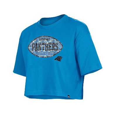 Girl's New Era Blue Carolina Panthers Flip Sequin Boxy T-Shirt
