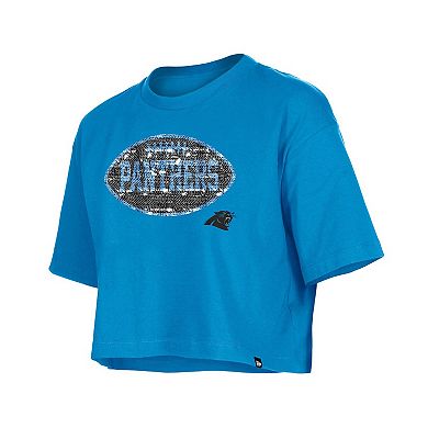 Girl's New Era Blue Carolina Panthers Flip Sequin Boxy T-Shirt