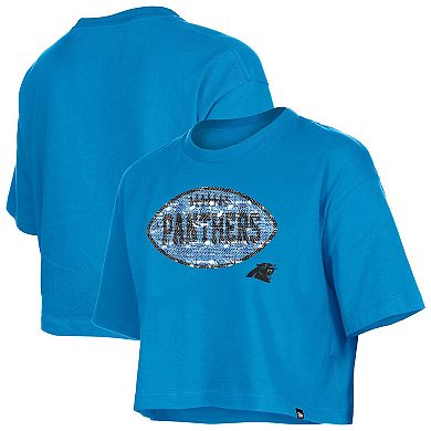 Girl's New Era Blue Carolina Panthers Flip Sequin Boxy T-Shirt