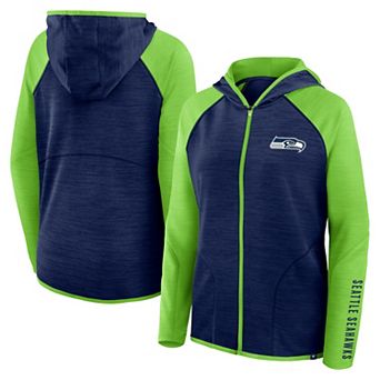 Women's Fanatics College Navy/Neon Green Seattle Seahawks Redzone End Around Pass Raglan Full-Zip Hoodie