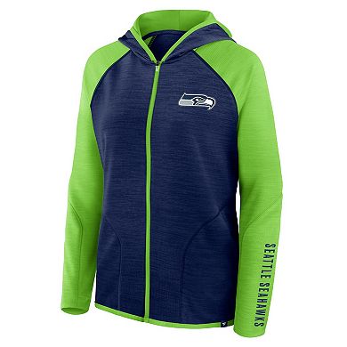 Women's Fanatics College Navy/Neon Green Seattle Seahawks Redzone End Around Pass Raglan Full-Zip Hoodie