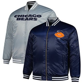 Men's Mitchell & Ness Navy/Silver Chicago Bears Big & Tall Throwback Reversible Full-Zip Jacket