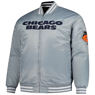 Men's Mitchell & Ness Navy/Silver Chicago Bears Big & Tall Throwback Reversible Full-Zip Jacket