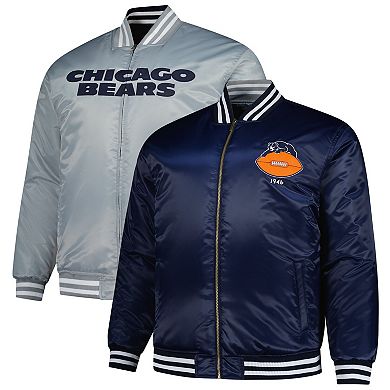 Men's Mitchell & Ness Navy/Silver Chicago Bears Big & Tall Throwback Reversible Full-Zip Jacket