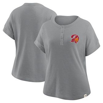 Women's Fanatics Heather Gray Tampa Bay Buccaneers Oversized��Hometown Premium Henley Shirt