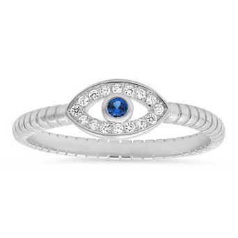 Queen Jewels Sterling Silver Petite Cubic Zirconia Evil Eye Ring