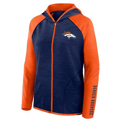 Women's Fanatics Navy/Orange Denver Broncos Redzone End Around Pass Raglan Full-Zip Hoodie