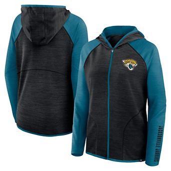 Women's Fanatics Black/Teal Jacksonville Jaguars Redzone End Around Pass Raglan Full-Zip Hoodie