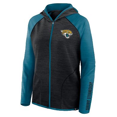 Women's Fanatics Black/Teal Jacksonville Jaguars Redzone End Around Pass Raglan Full-Zip Hoodie
