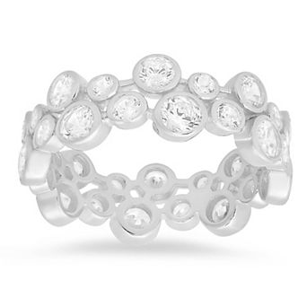 Queen Jewels Sterling Silver Abstract Bezel Set Cubic Zirconia Eternity Band Ring