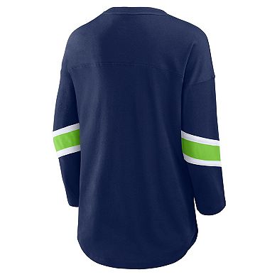 Women's Fanatics College Navy Seattle Seahawks Plus Size Redzone 3/4-Sleeve Scoop Neck T-Shirt