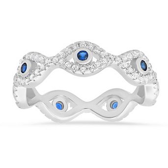 Queen Jewels Sterling Silver Cubic Zirconia Evil Eye Eternity Band Ring